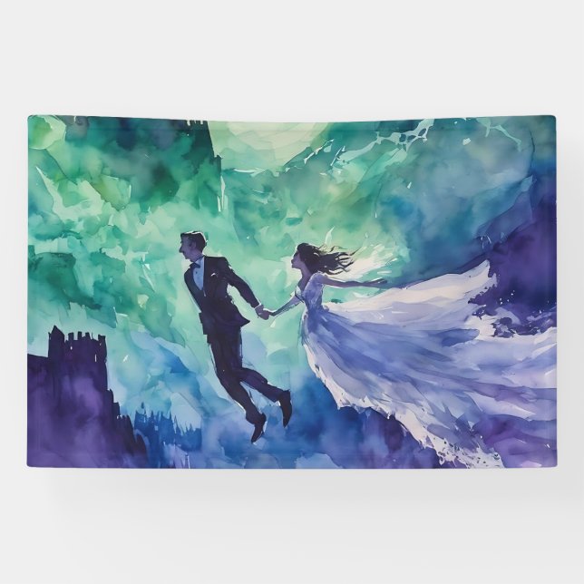 Flying Lovers - Aquarellmalerei Banner (Horizontal)