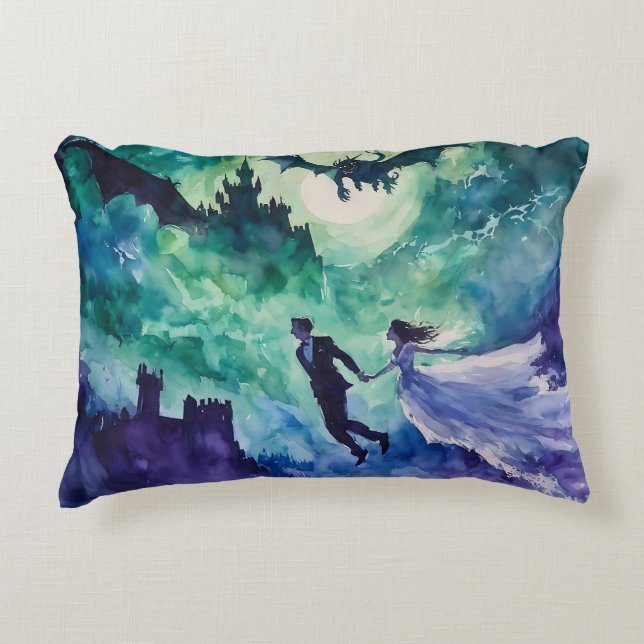 Flying Lovers - Aquarellmalerei Dekokissen (Vorderseite)