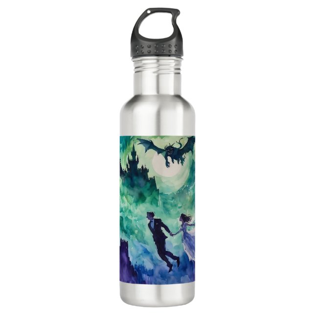 Flying Lovers - Aquarellmalerei Edelstahlflasche (Vorderseite)
