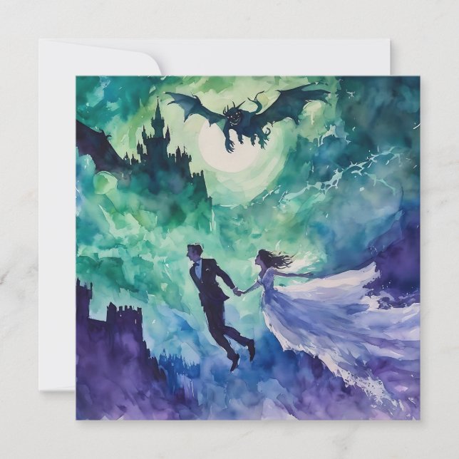 Flying Lovers - Aquarellmalerei Einladung (Vorderseite)