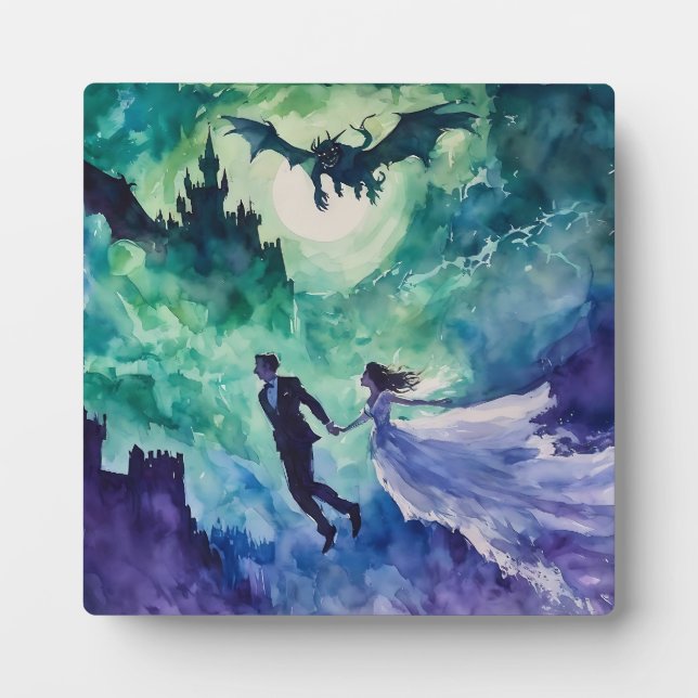 Flying Lovers - Aquarellmalerei Fotoplatte (Vorderseite)