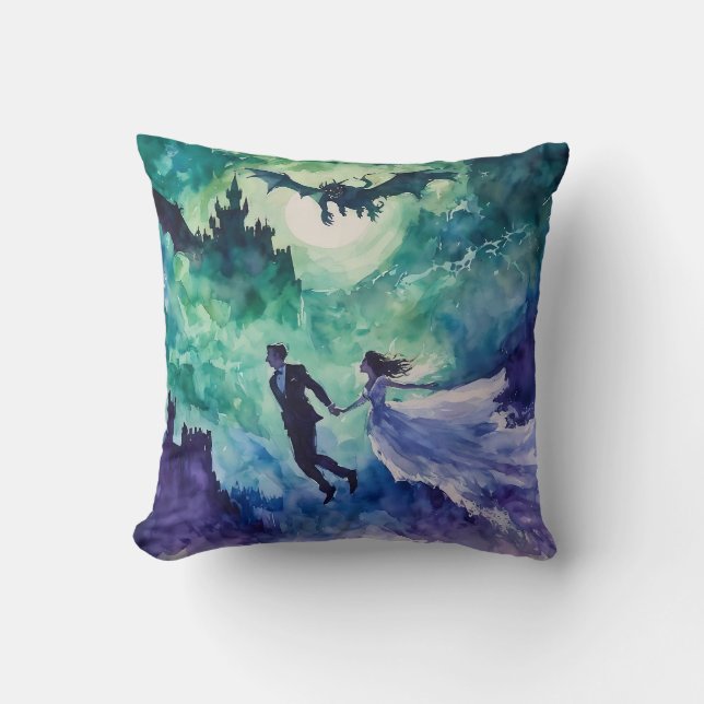 Flying Lovers - Aquarellmalerei Kissen (Vorderseite)
