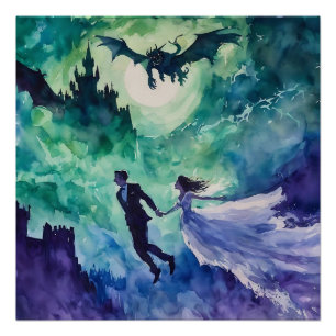 Flying Lovers - Aquarellmalerei Poster