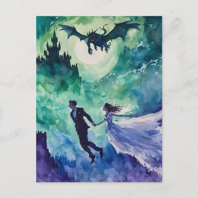 Flying Lovers - Aquarellmalerei Postkarte (Vorderseite)