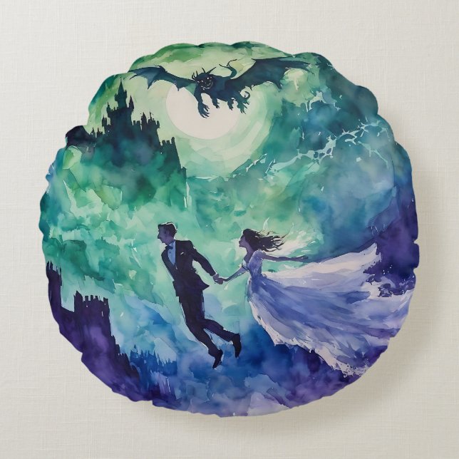 Flying Lovers - Aquarellmalerei Rundes Kissen (Vorderseite)