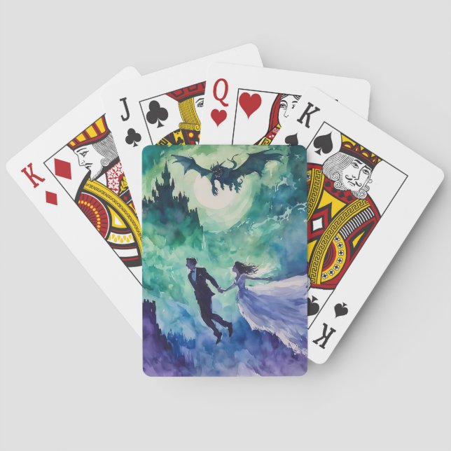 Flying Lovers - Aquarellmalerei Spielkarten (Rückseite)