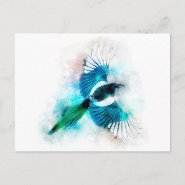 Flying magpie-Vogelfarbe Postkarte (Vorderseite)