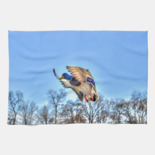 Flying Mallard Duck Drake Wildlife Foto Geschirrtuch
