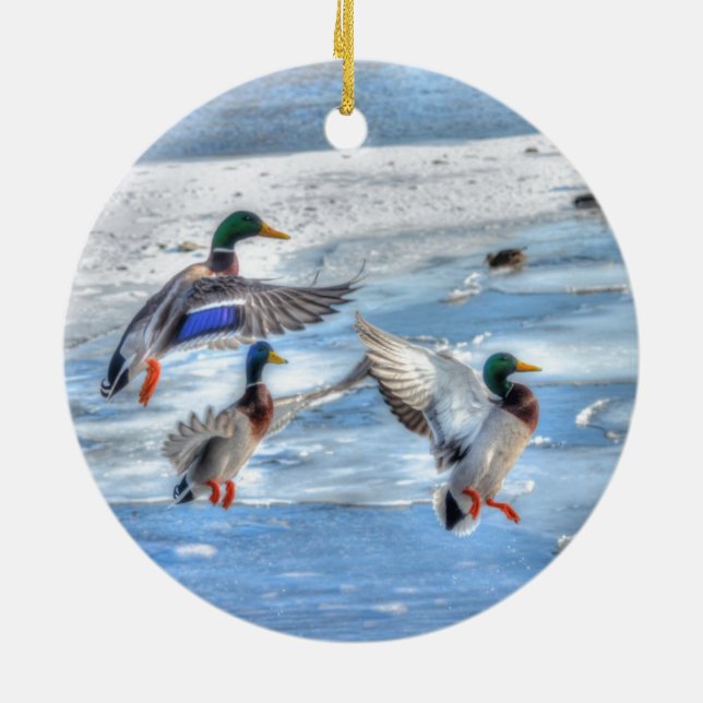Flying Mallard Ducks Wildlife Gift Keramikornament (Hinten)