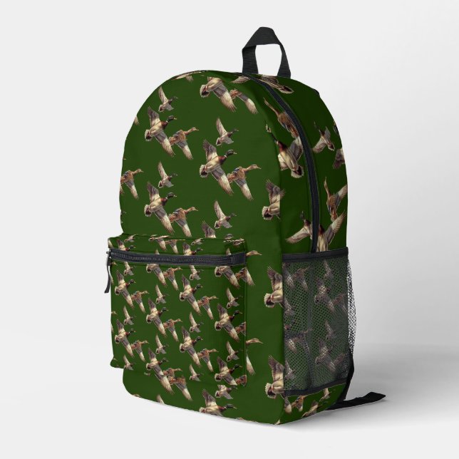 Flying Mallard Encks auf Green Bedruckter Rucksack (Rückseitige Ecke Rechts)