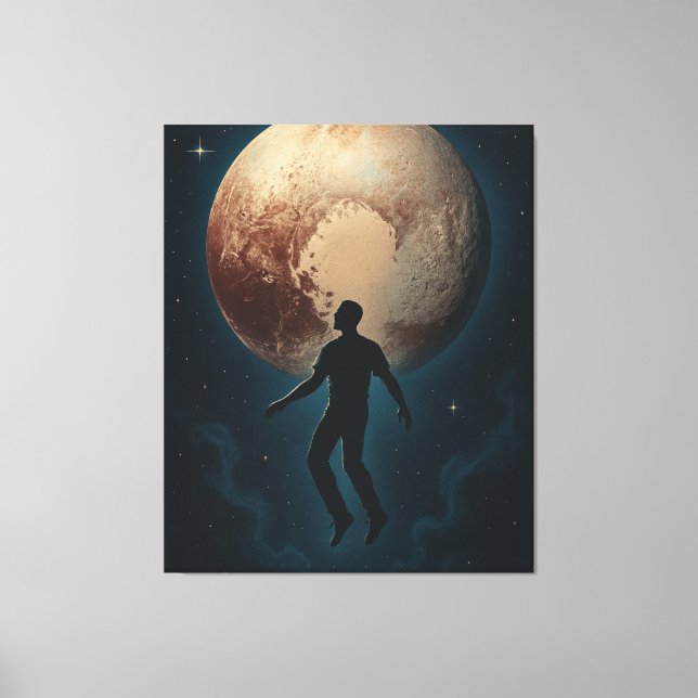 Flying Man Over Pluto Leinwanddruck (Vorderseite)