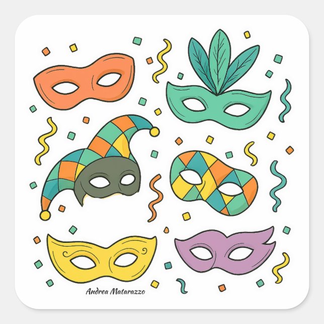 Flying Masks Quadratischer Aufkleber (Vorderseite)