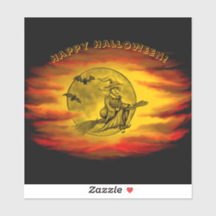 Flying mit schwarzer Katze , halloween night Aufkleber