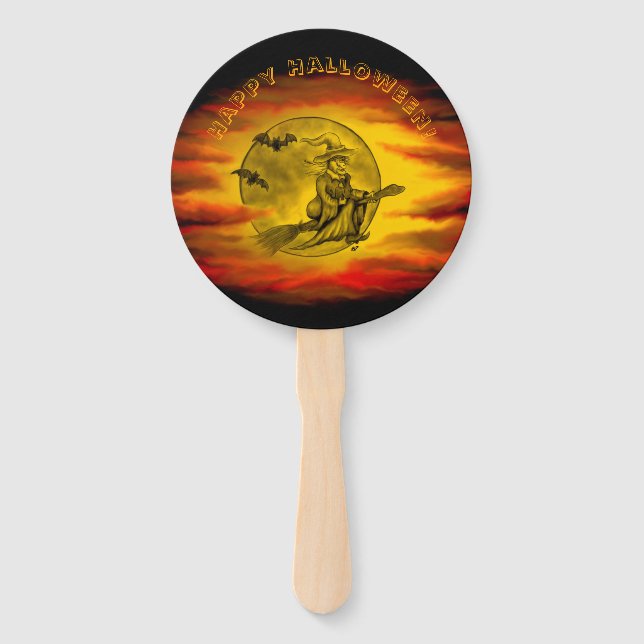 Flying mit schwarzer Katze , halloween night Fächer (Vorderseite)