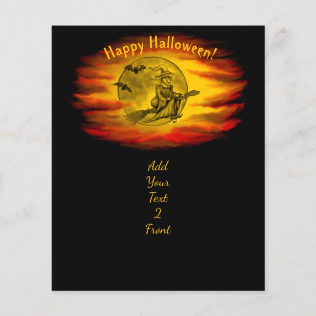 Flying mit schwarzer Katze , halloween night Flyer (Vorne)