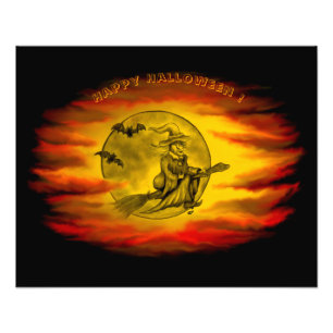 Flying mit schwarzer Katze , halloween night Fotodruck