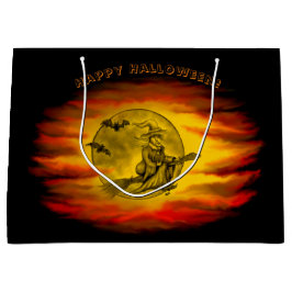 Flying mit schwarzer Katze , halloween night Große Geschenktüte