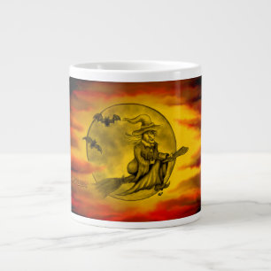 Flying mit schwarzer Katze , halloween night Jumbo-Tasse