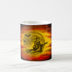 Flying mit schwarzer Katze , halloween night Kaffeetasse