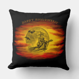 Flying mit schwarzer Katze , halloween night Kissen