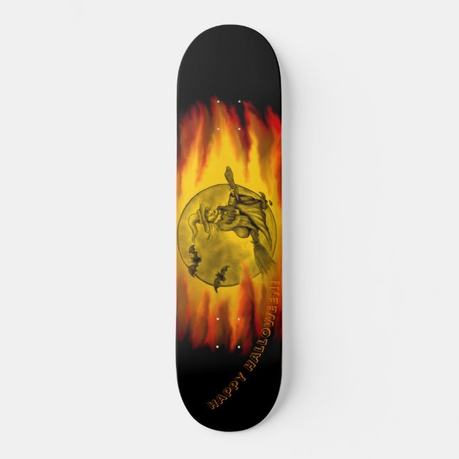 Flying mit schwarzer Katze , halloween night Skateboard (Vorderseite)