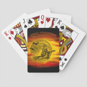 Flying mit schwarzer Katze , halloween night Spielkarten