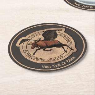 Flying Moose Aviation Patch Runder Pappuntersetzer