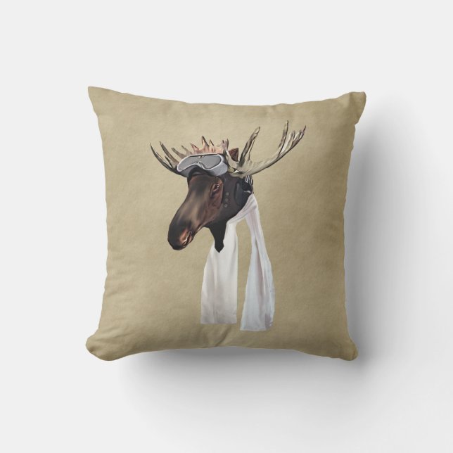 Flying Moose Aviation Pilot auf altem Papier Kissen (Vorderseite)