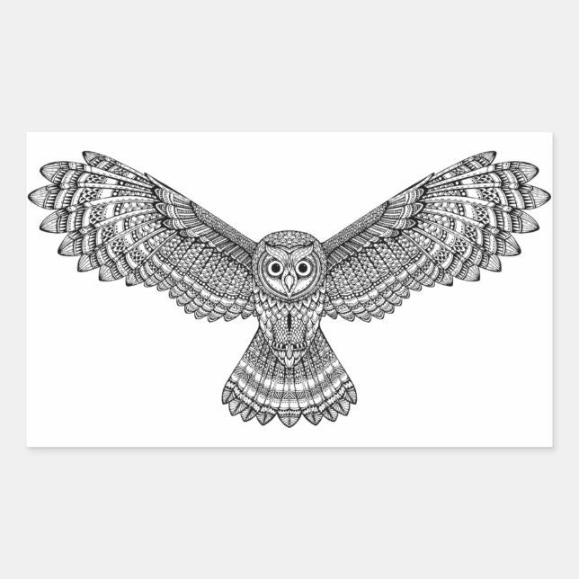 Flying Owl Zendoodle Rechteckiger Aufkleber (Vorderseite)