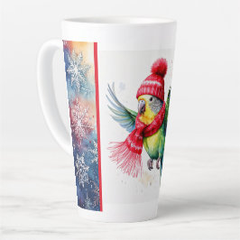 Flying Parakeet in Winter Hat und Scarf Latte Tass Milchtasse
