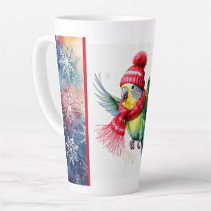 Flying Parakeet in Winter Hat und Scarf Latte Tass Milchtasse