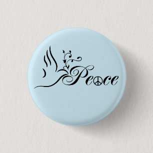 Flying Peace Dove Olive Branch Blue Background Button