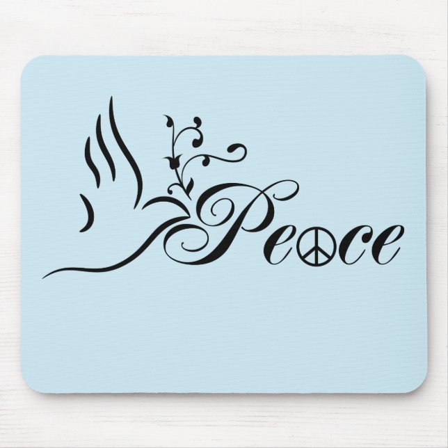 Flying Peace Dove Olive Branch Blue Hintergrund Mousepad (Vorne)