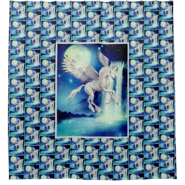 Flying Pegasus Unicorn Wasserfall Duschvorhang (Vorderseite)