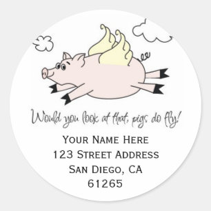 Flying Pig-Adressetiketten Runder Aufkleber