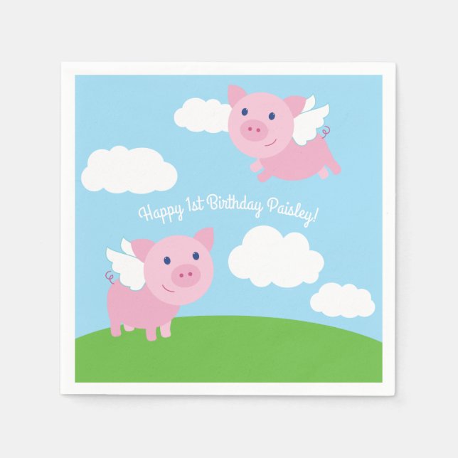 Flying Pig Birthday Party Serviette (Vorderseite)