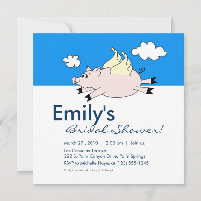 Flying Pig Bridal Dusche Einladung (Vorderseite)