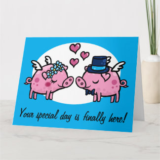 Flying Pig Brie and Groom personalisierbare Gruß C Karte