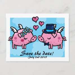 Flying Pig Brie and Groom Save the Date Postkarte
