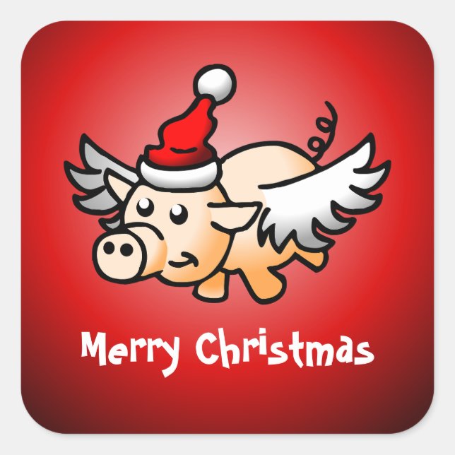 Flying Pig Christmas Classic Square Sticker (Vorderseite)