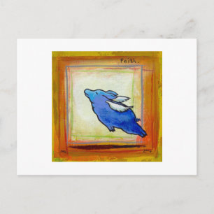 Flying pig cute fun modern folk urart postkarte