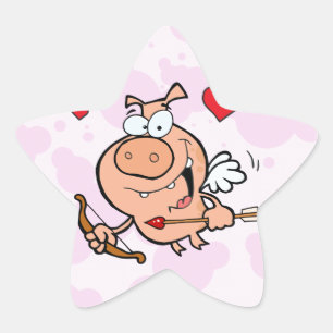 Flying Pig mit Bow und Pfeil Stern-Aufkleber