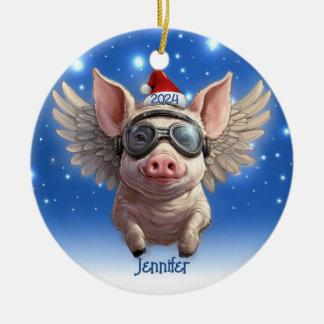 Flying Pig mit Santa Cap Personalisierte Ornament
