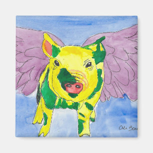 Flying Pig Name Ozzy the Pigasus Wasserfarbe Farbe Magnet