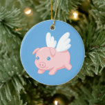 Flying Pig - Piglet with Wings on Blue Keramik Ornament<br><div class="desc">Vector illustration of an adorable flying pig with angel-like wings.</div>