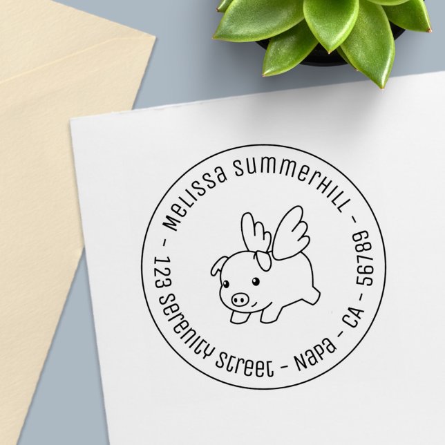Flying Pig - Piglet with Wings Round Address 1 Permastempel (Von Creator hochgeladen)