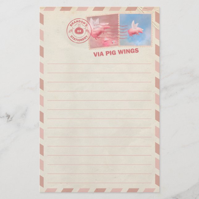 Flying Pig Postage Stationery Briefpapier (Vorderseite)