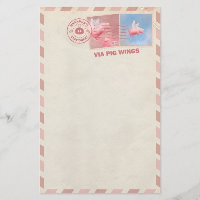 Flying Pig Postage Stationery Briefpapier (Vorderseite)
