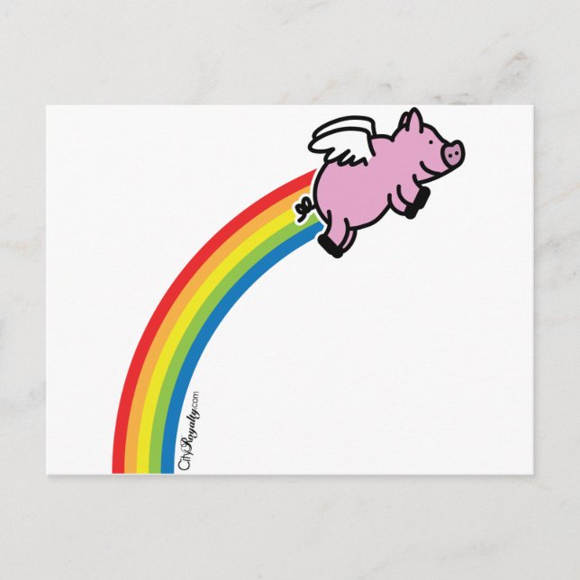 Flying Pig Rainbow Postkarte (Vorderseite)