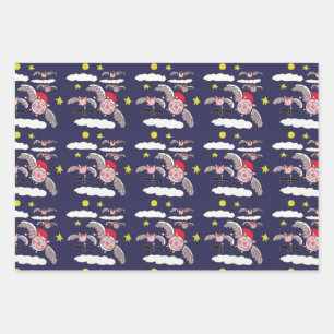 Flying Pig Santa Geschenkpapier Set